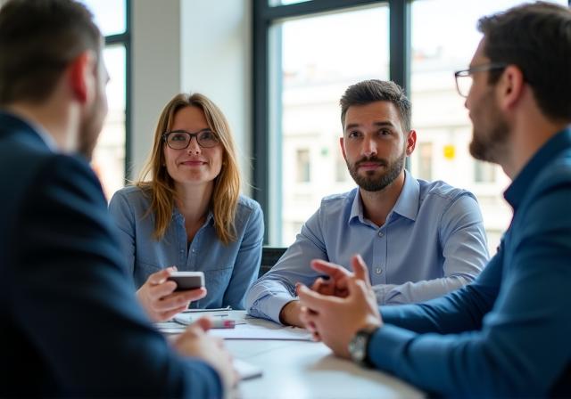 Equipo de Equinoccio RH colaborando en una oficina moderna en Madrid